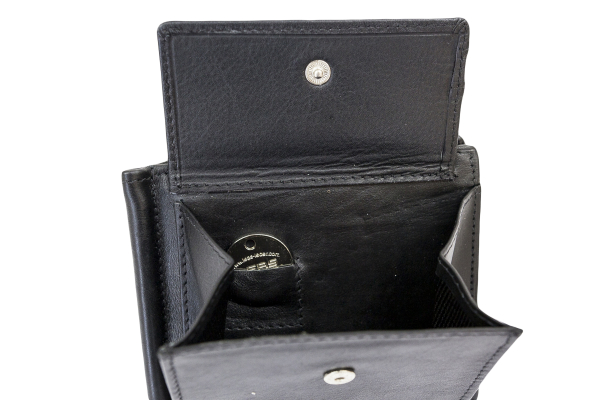 Dollar Clip mit Kleingeldfach RFID Geldscheinklammer flach Geldklammer Money Clip extra dünn für 8 Karten LEAS in Echt-Leder, Portmonee mit Geschenk Box, schwarz